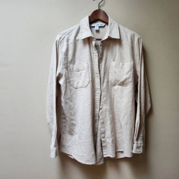 Nwt Old Navy Cream Speckled Boyfriend Shirt S - Picture 3 of 7
